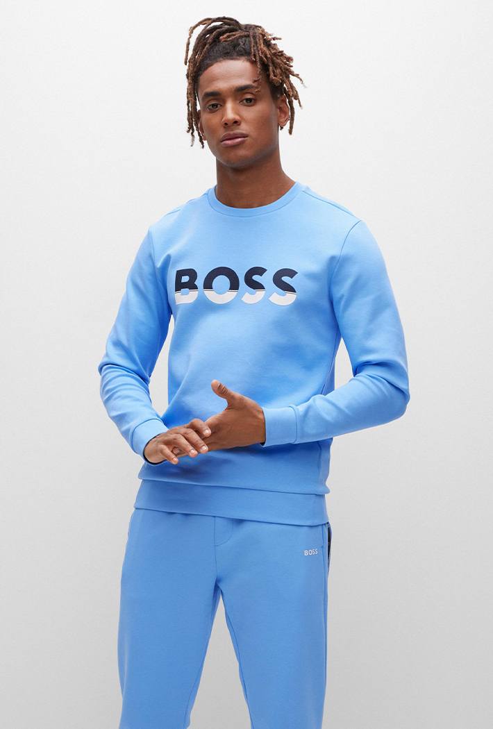 Hugo Boss Men's Cotton Blend Sweatshirt with Colour-Blocked Logo ...