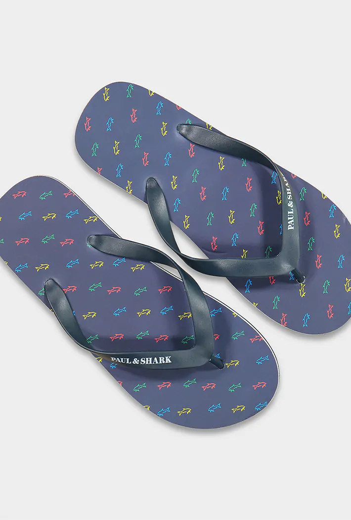 Paul & Shark Men's Repeat Shark Logo Flip Flops