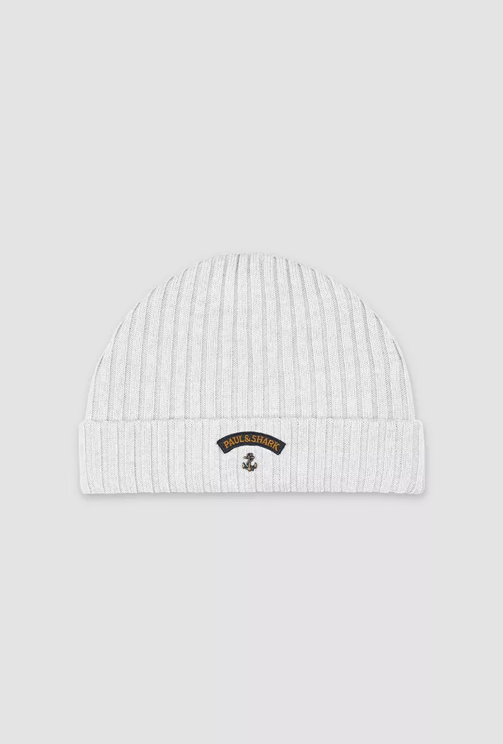 Paul & Shark Men's Ribbed Wool Beanie with Anchor Badge