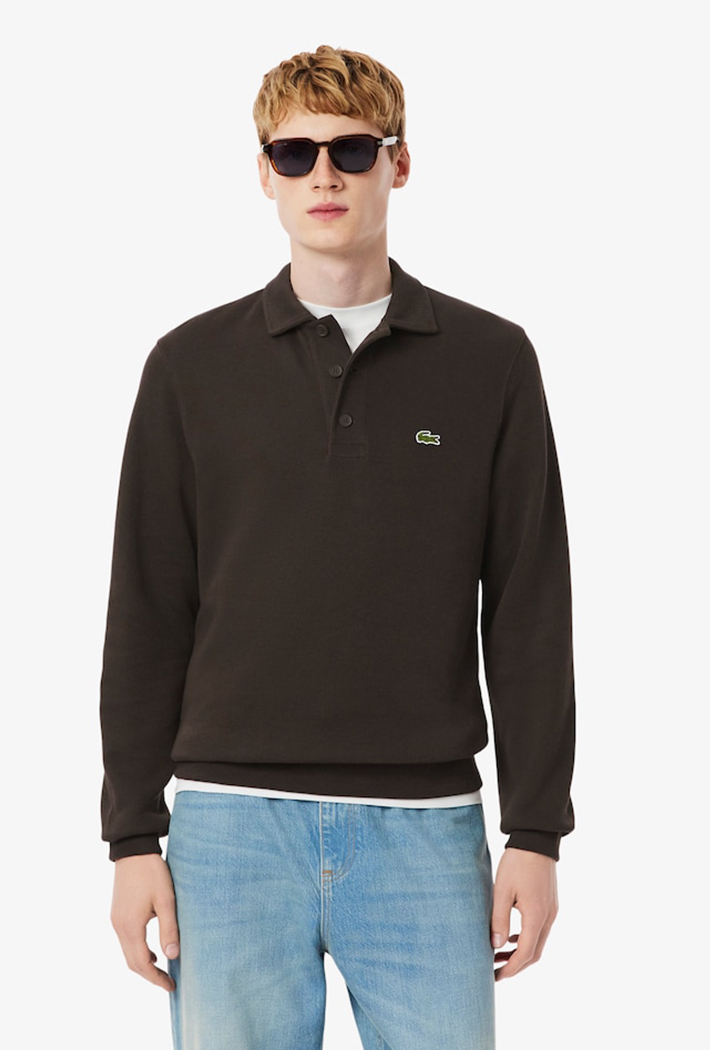 Lacoste Ribbed Cotton Polo Collar Sweatshirt